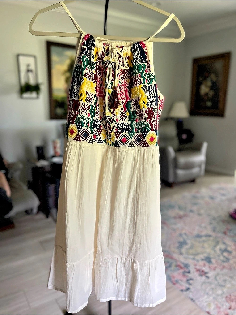 THML Cream Multi Print Halter Tiered Dress Maxi Dress White & Multicolor